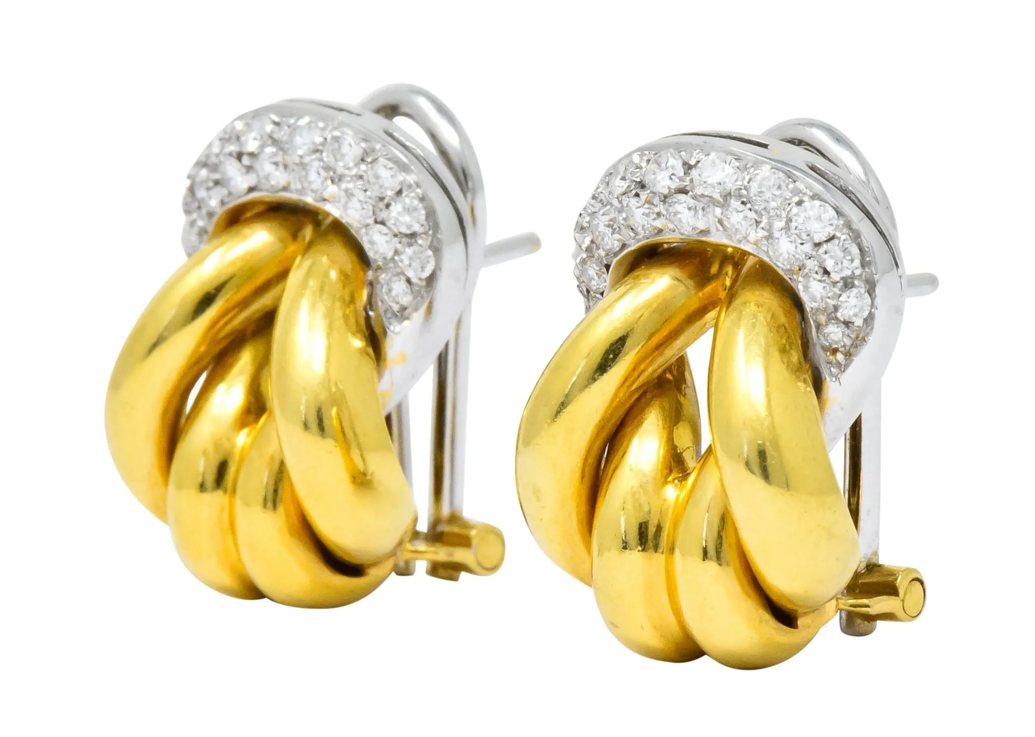 Leo Pizzo Vintage 0.78 CTW Diamond 18 Karat Two-Tone Gold Italian Earrings