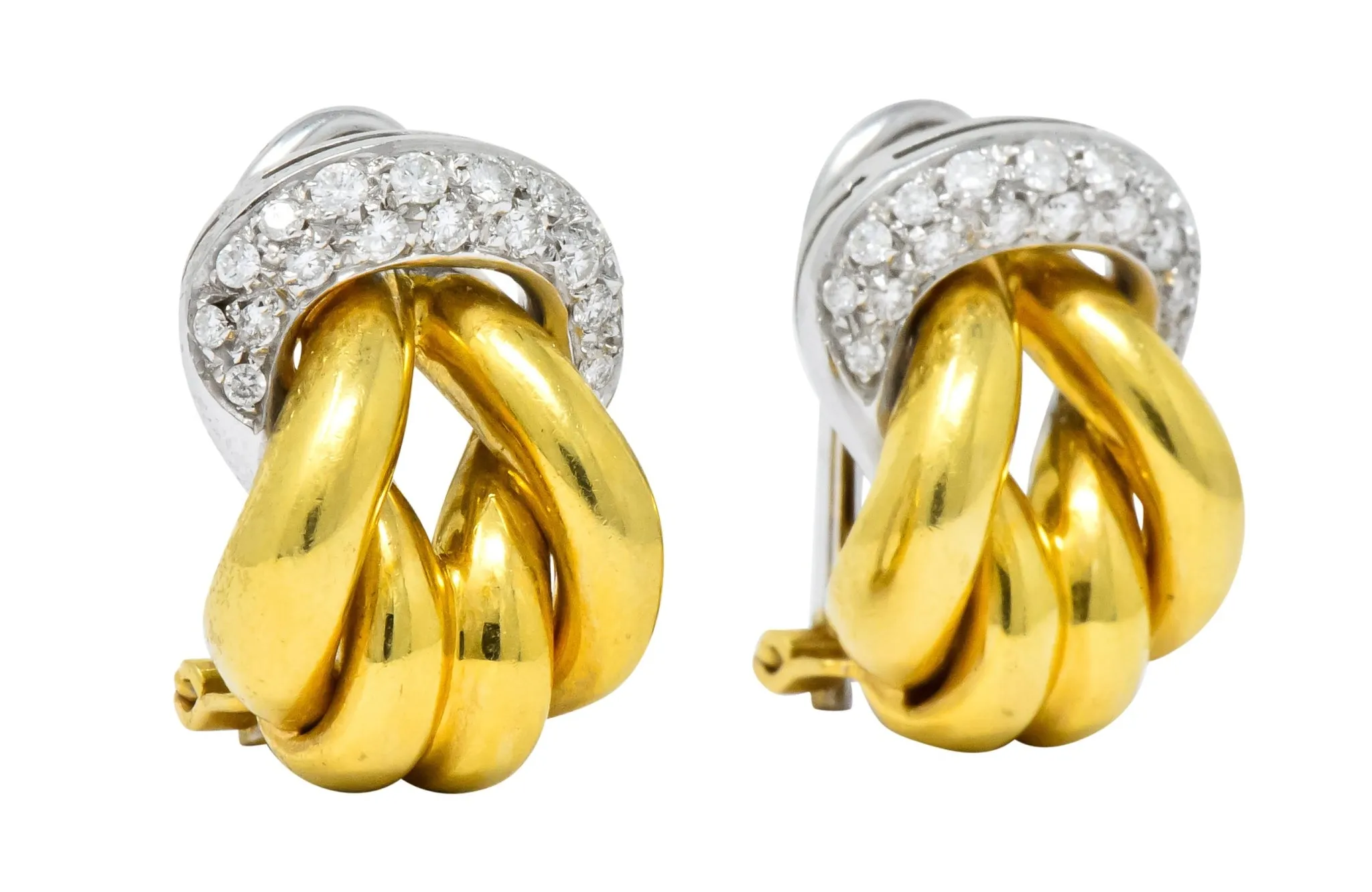 Leo Pizzo Vintage 0.78 CTW Diamond 18 Karat Two-Tone Gold Italian Earrings