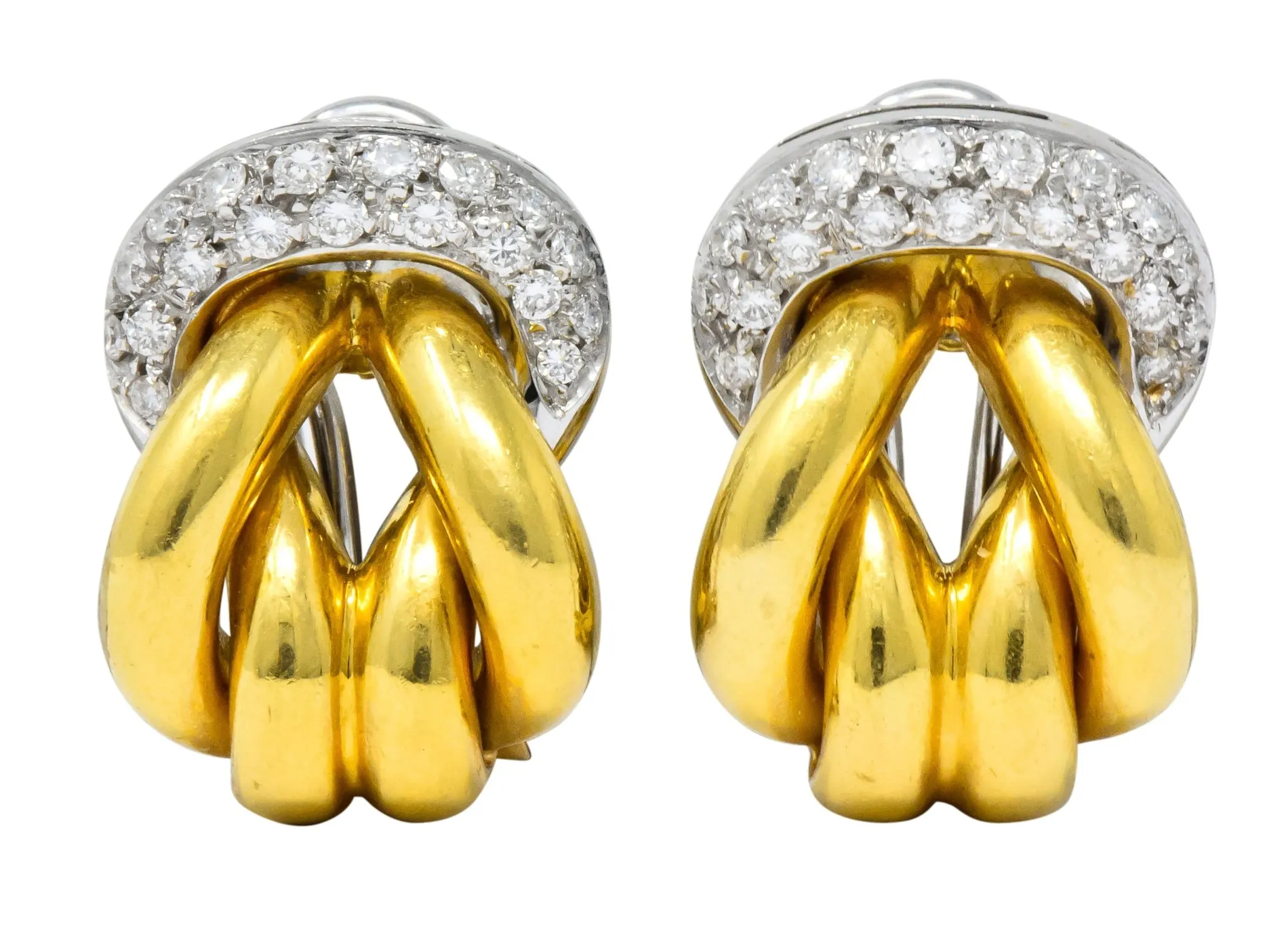 Leo Pizzo Vintage 0.78 CTW Diamond 18 Karat Two-Tone Gold Italian Earrings