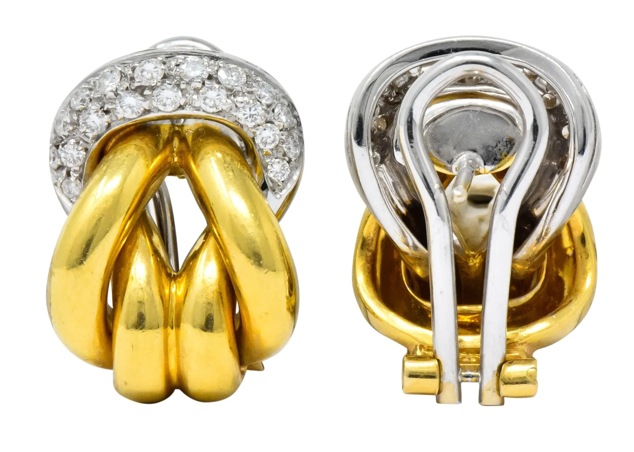 Leo Pizzo Vintage 0.78 CTW Diamond 18 Karat Two-Tone Gold Italian Earrings