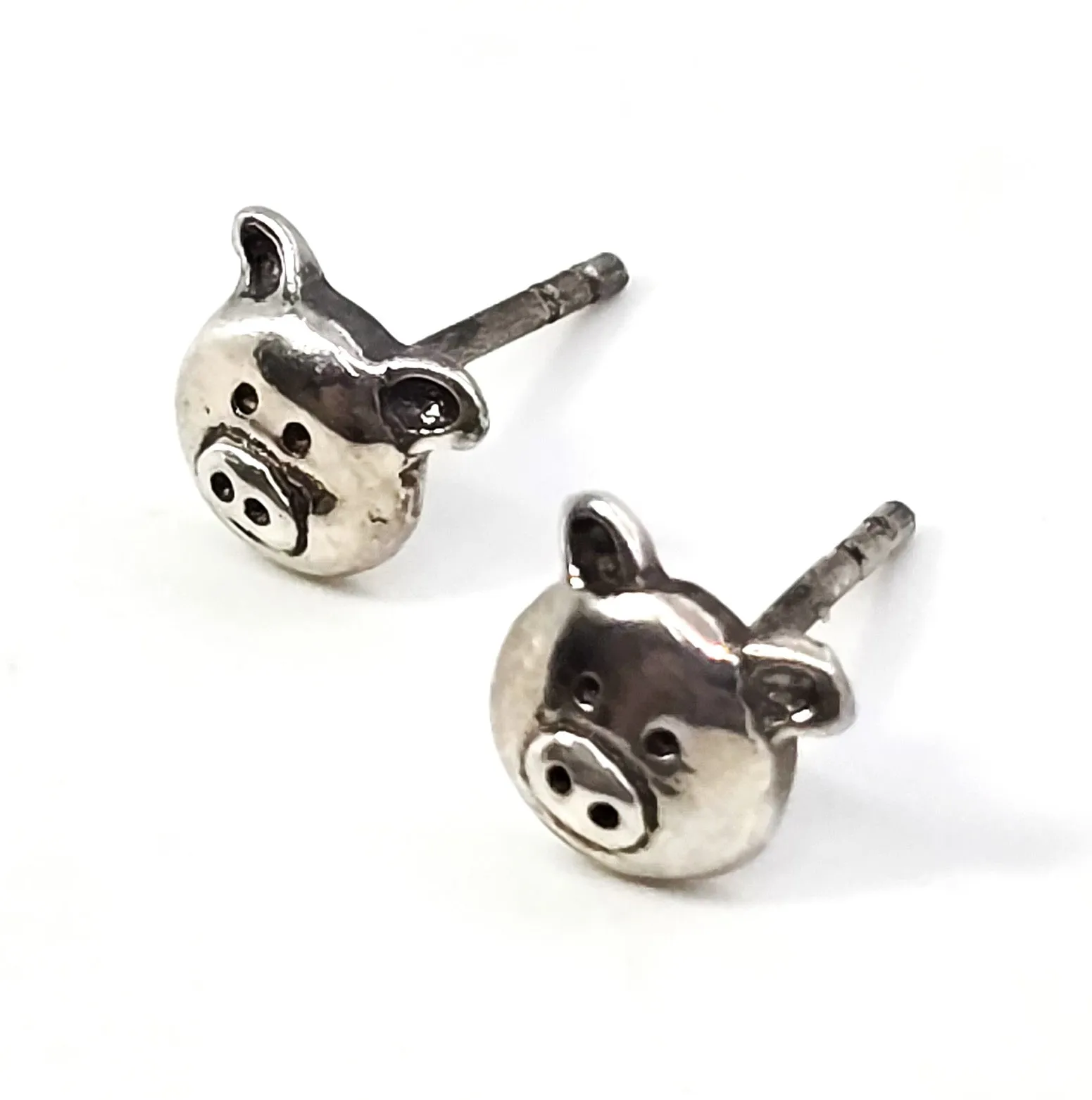 Little Piggy cute cartoon sterling silver pig head stud earrings farm barnyard