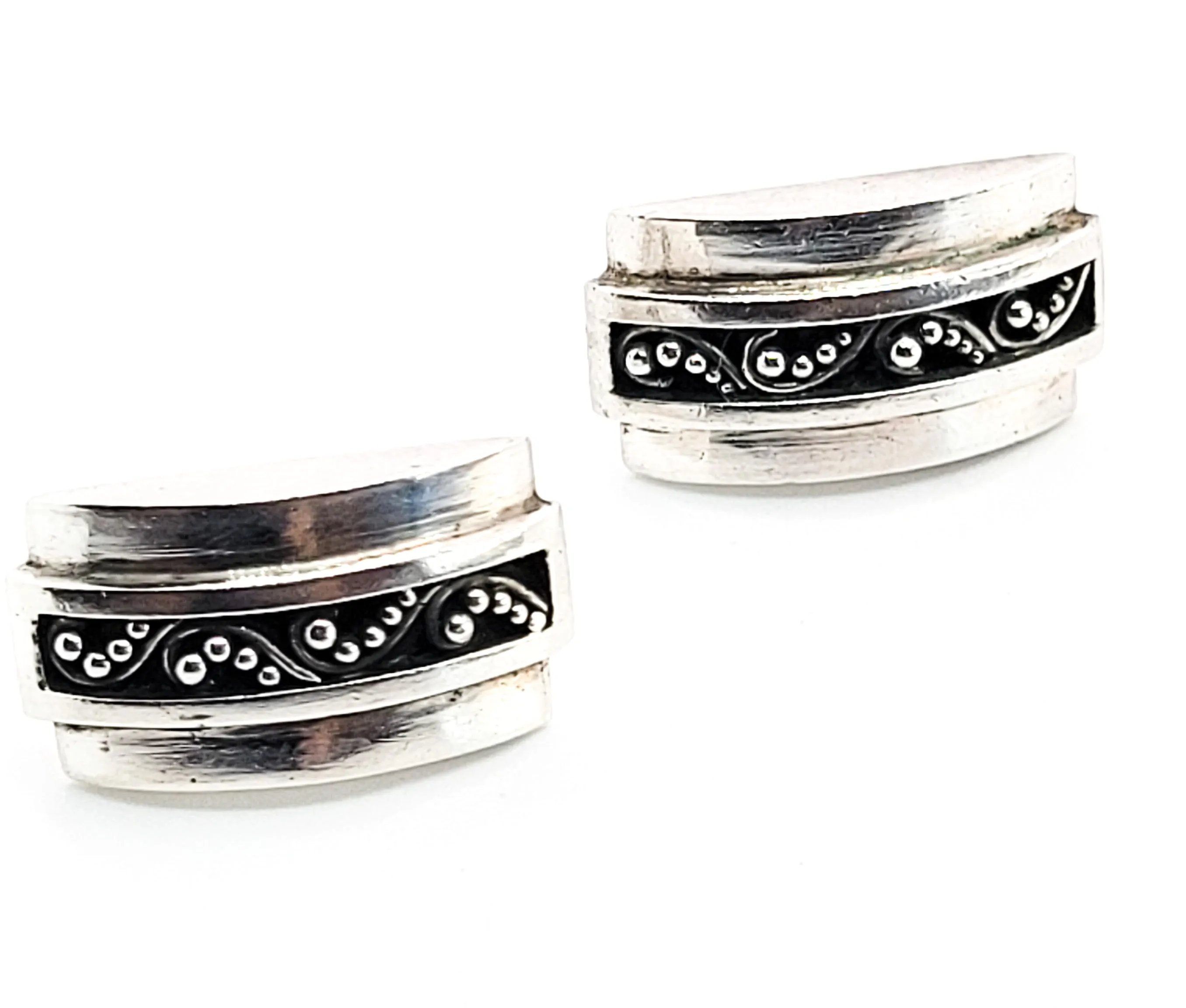 Lois Hill Scroll Milgrain dot sterling silver domed earrings Indonesia