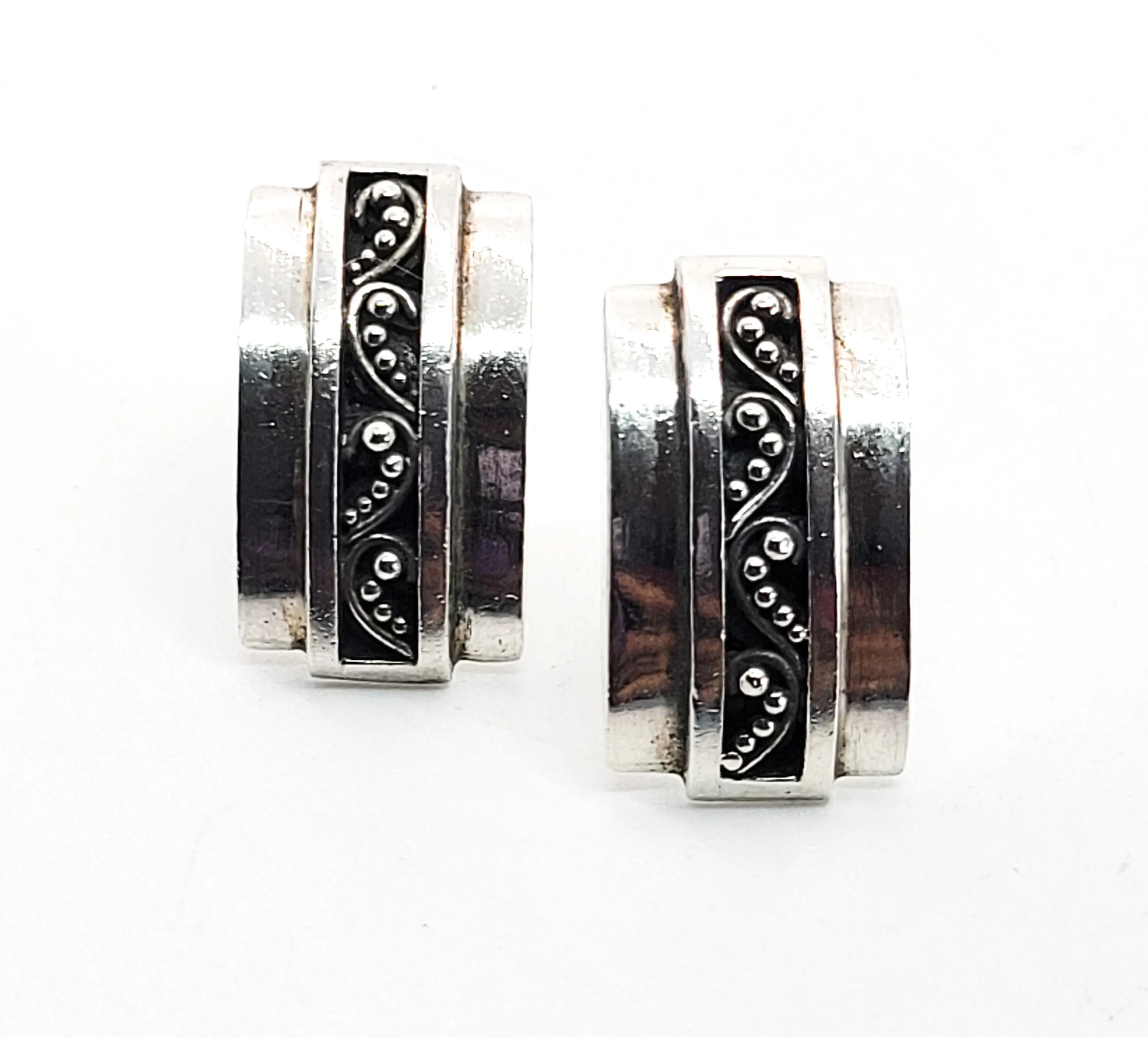 Lois Hill Scroll Milgrain dot sterling silver domed earrings Indonesia