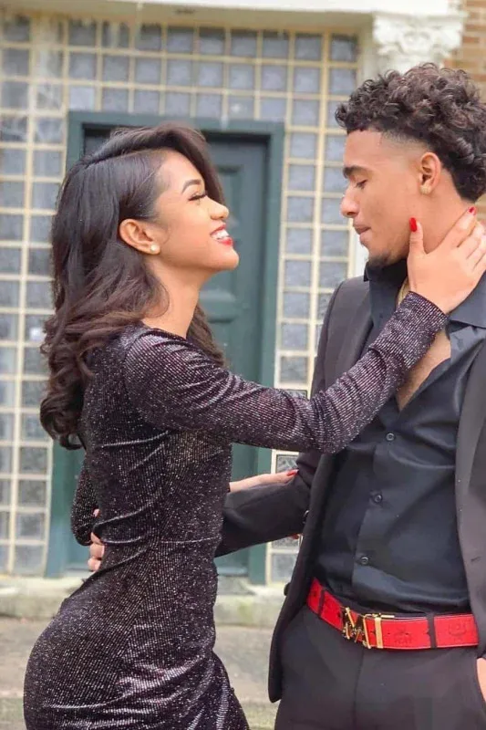 Long sleeves Deep V-neck High Split Mermaid Sparkle Black Prom Dresses