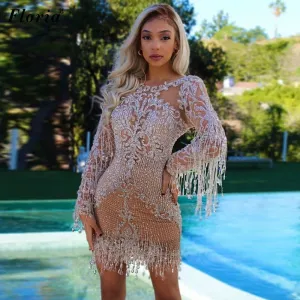 Long Sleeves Silver Crystals Dress