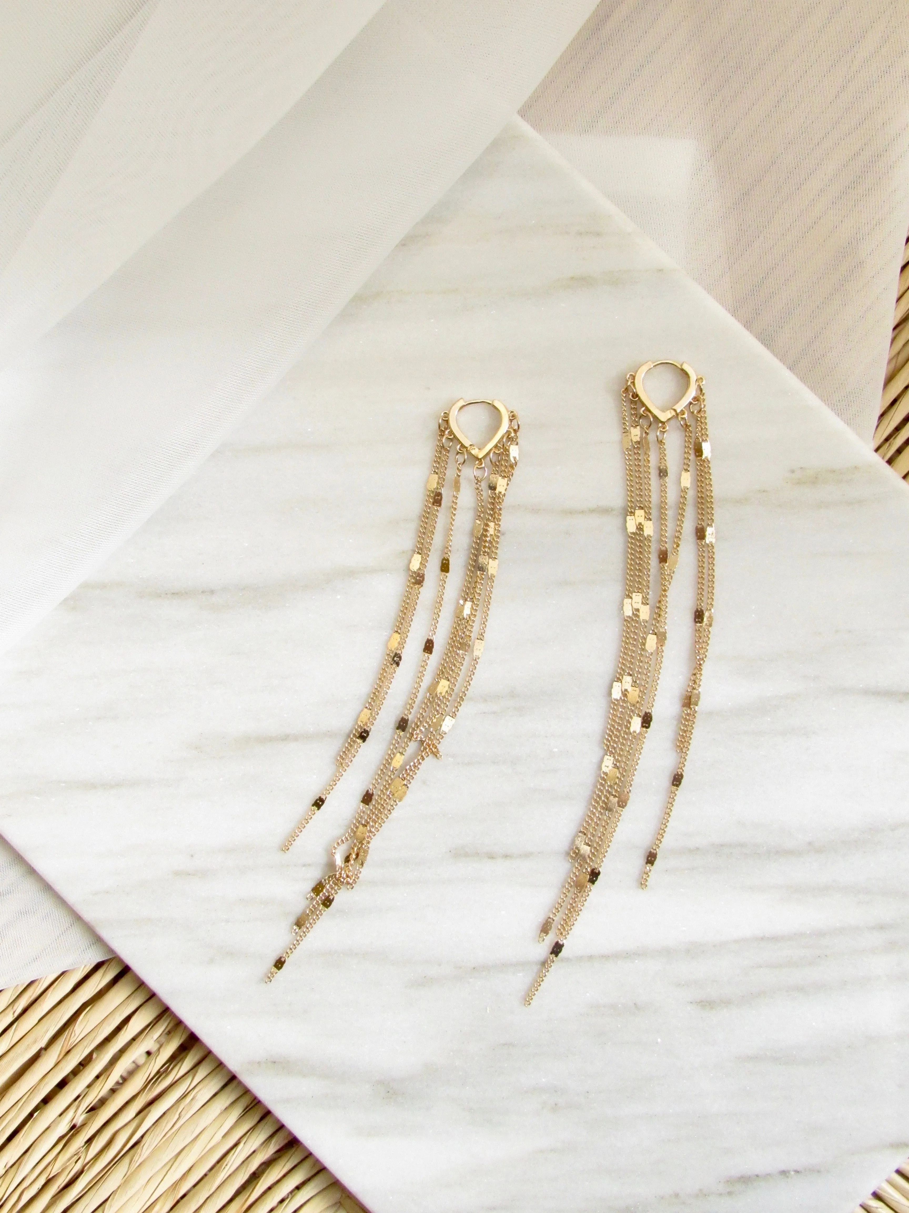 Long Tassel Chain Gold Earrings