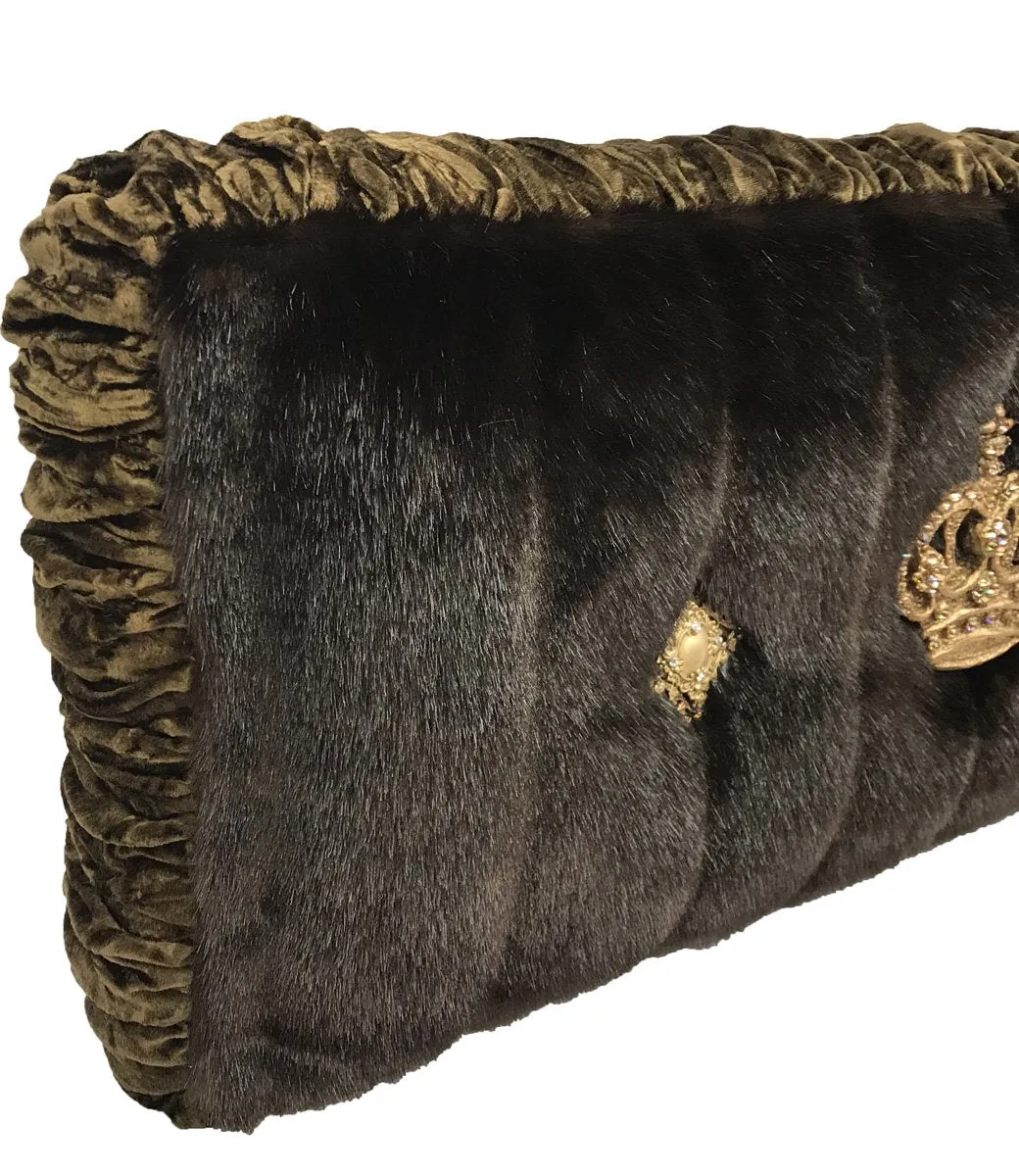 Luxury Accent Pillow Faux Mink Rectangle with Jeweled Crown