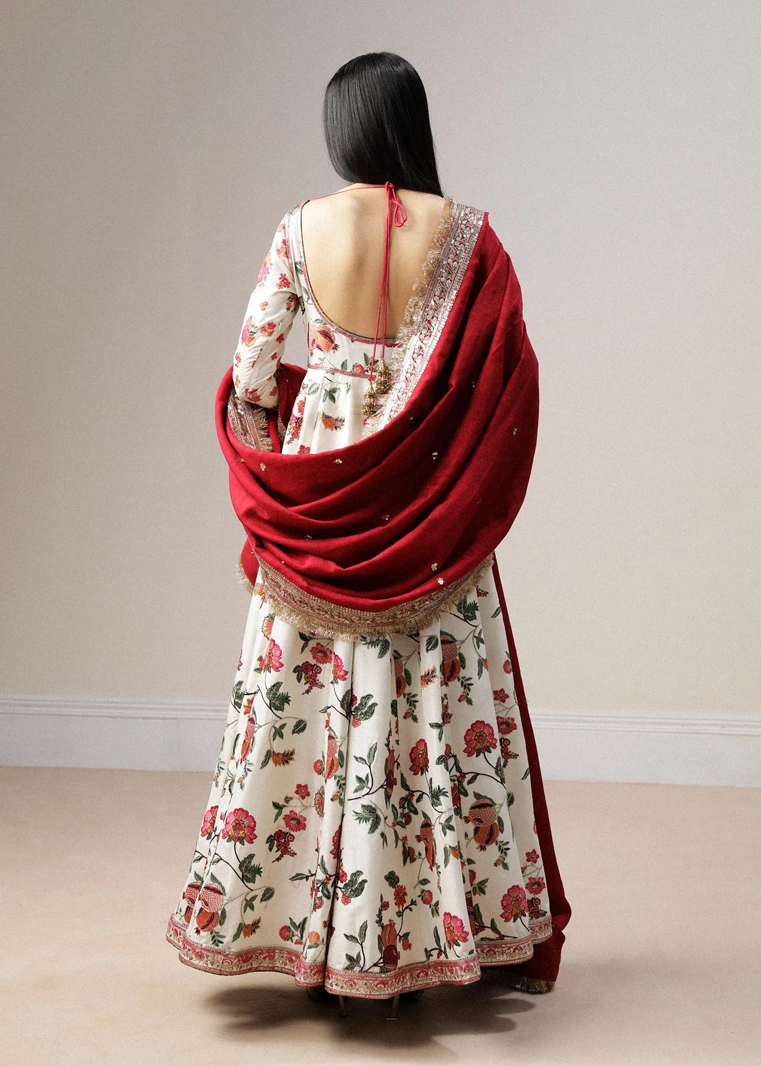 Luxury Floral Printed Pakistani Party Wear Long Frock Pishwas Style