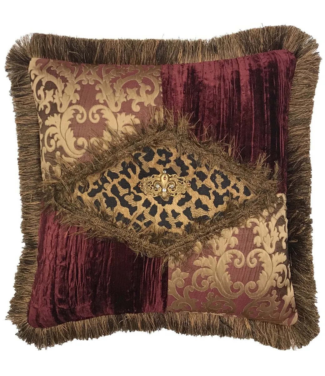 Luxury Pillow Burgundy and Gold with Leopard print