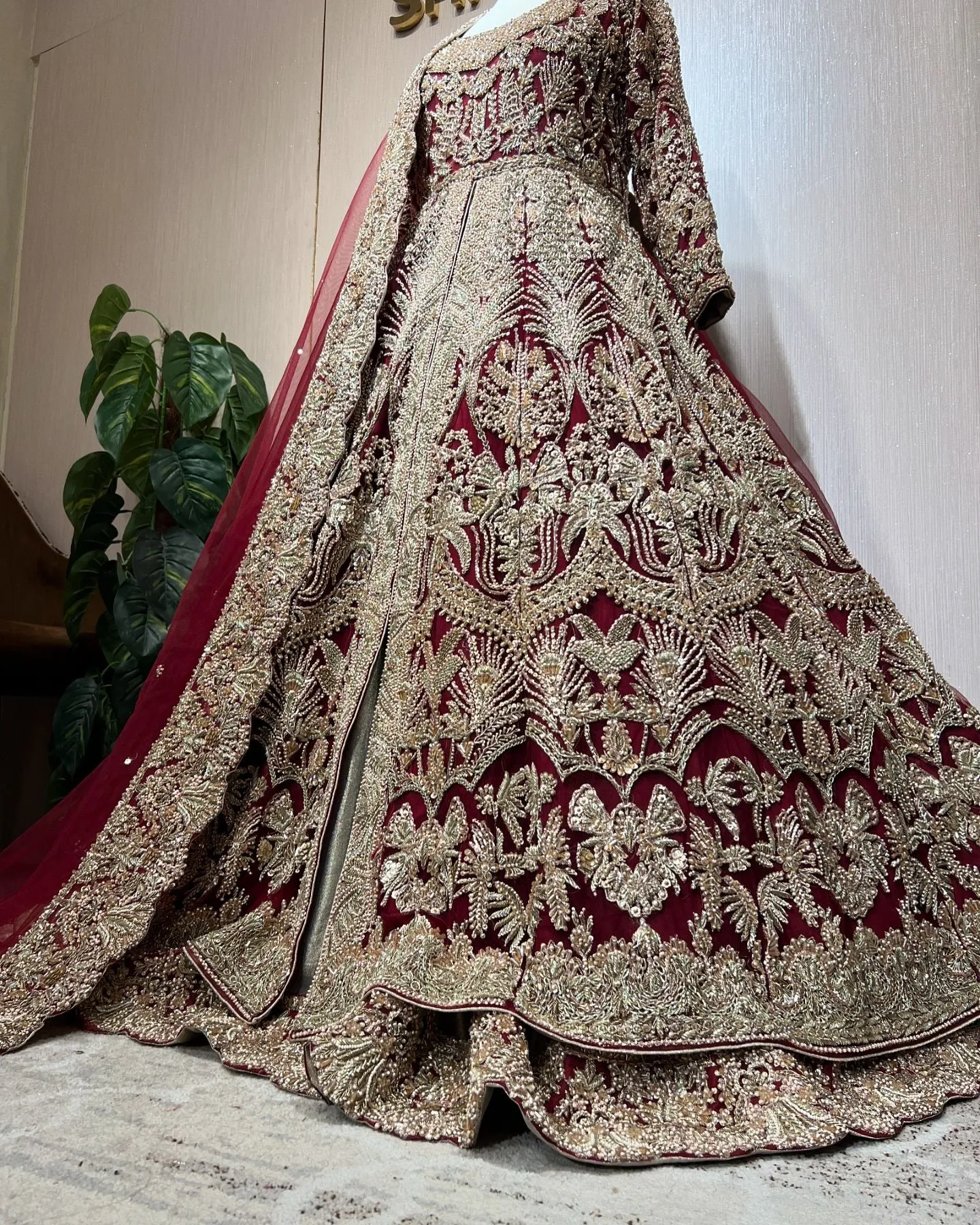 Luxury Red Pakistani Bridal Dress in Open Gown Style