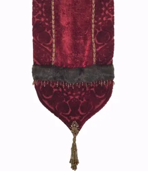 Luxury Table Runner Red Velvet with Beaded Tassels 60"x 13"
