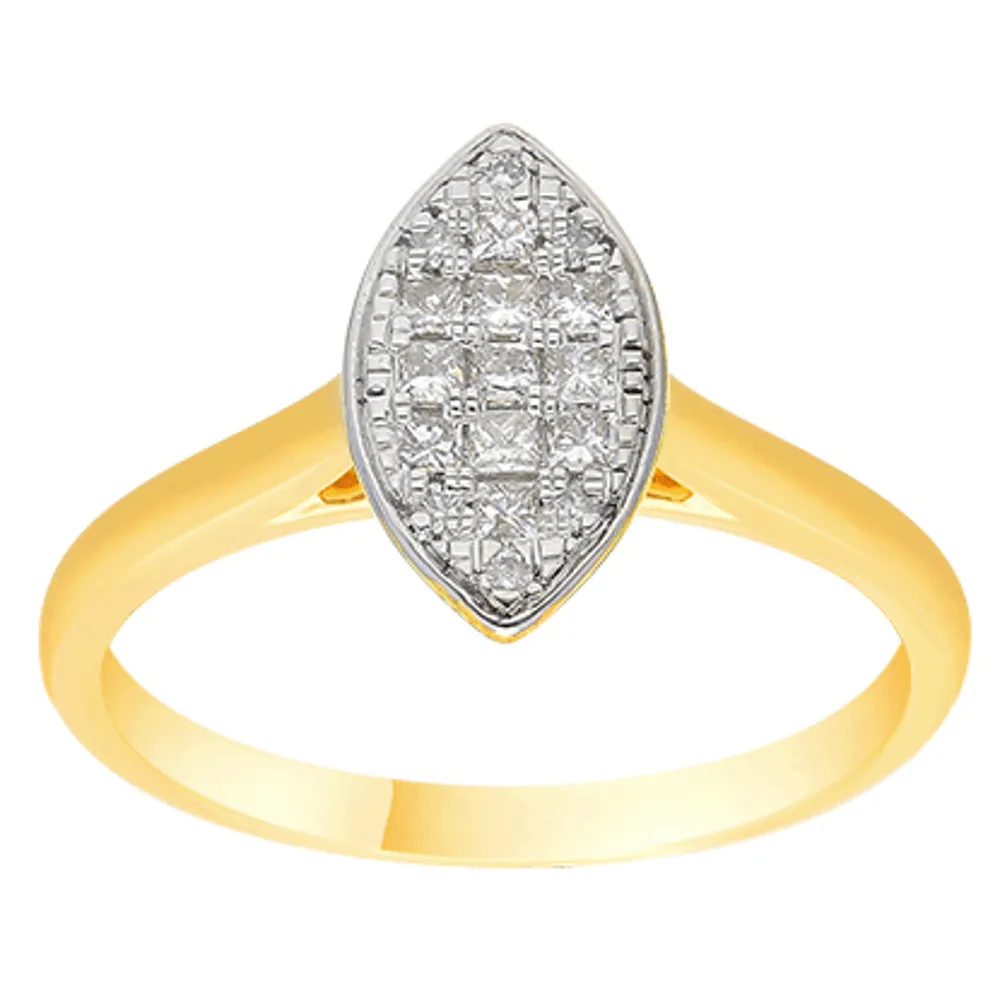 Marquise Shape Ring with 1/4ct of Diamonds in 9ct Yellow Gold