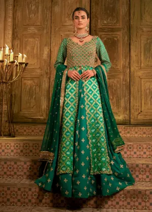 Mehndi Dress in Green Lehenga and Open Kameez Style