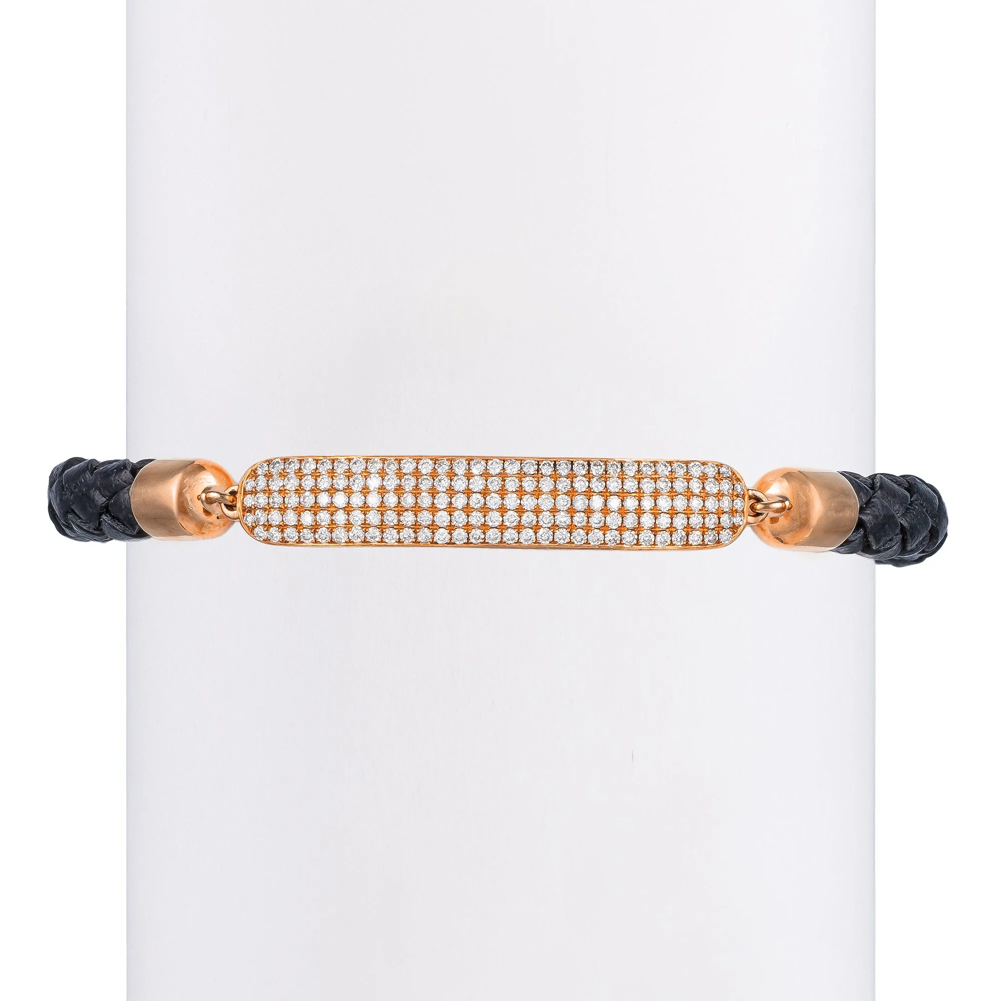 Men's Full White Diamond Bar & Leather Bracelet