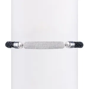 Men's Full White Diamond Bar & Leather Bracelet