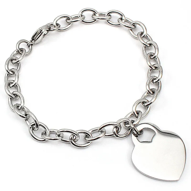 Mia Stainless Steel Heart Pendant Charm Bracelet