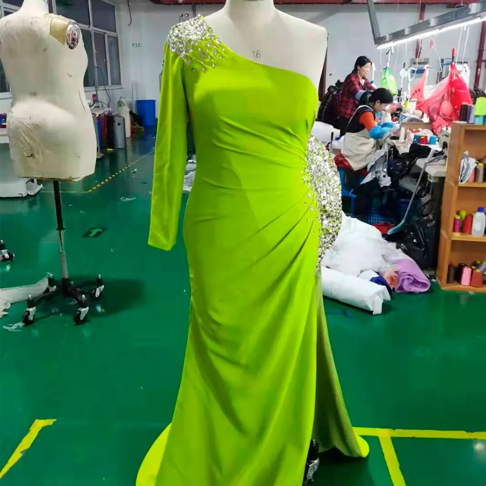 Mint Green Scoop Neck Mermaid Backless One Shoulder Dress
