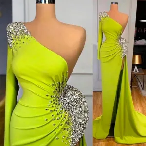 Mint Green Scoop Neck Mermaid Backless One Shoulder Dress