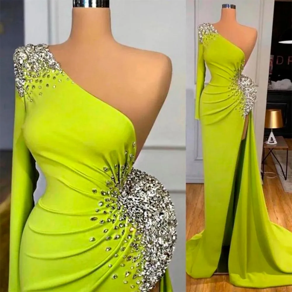 Mint Green Scoop Neck Mermaid Backless One Shoulder Dress