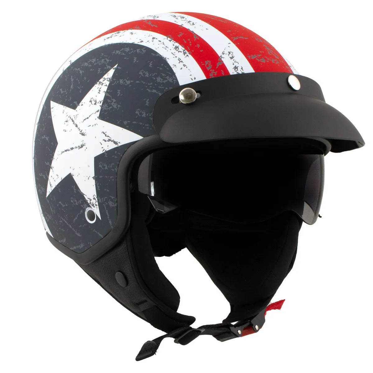 MPH9701DOT 'Maverick' 3/4 Open Face Stars and Stripes Motorcycle Helmet for Men and Women Biker