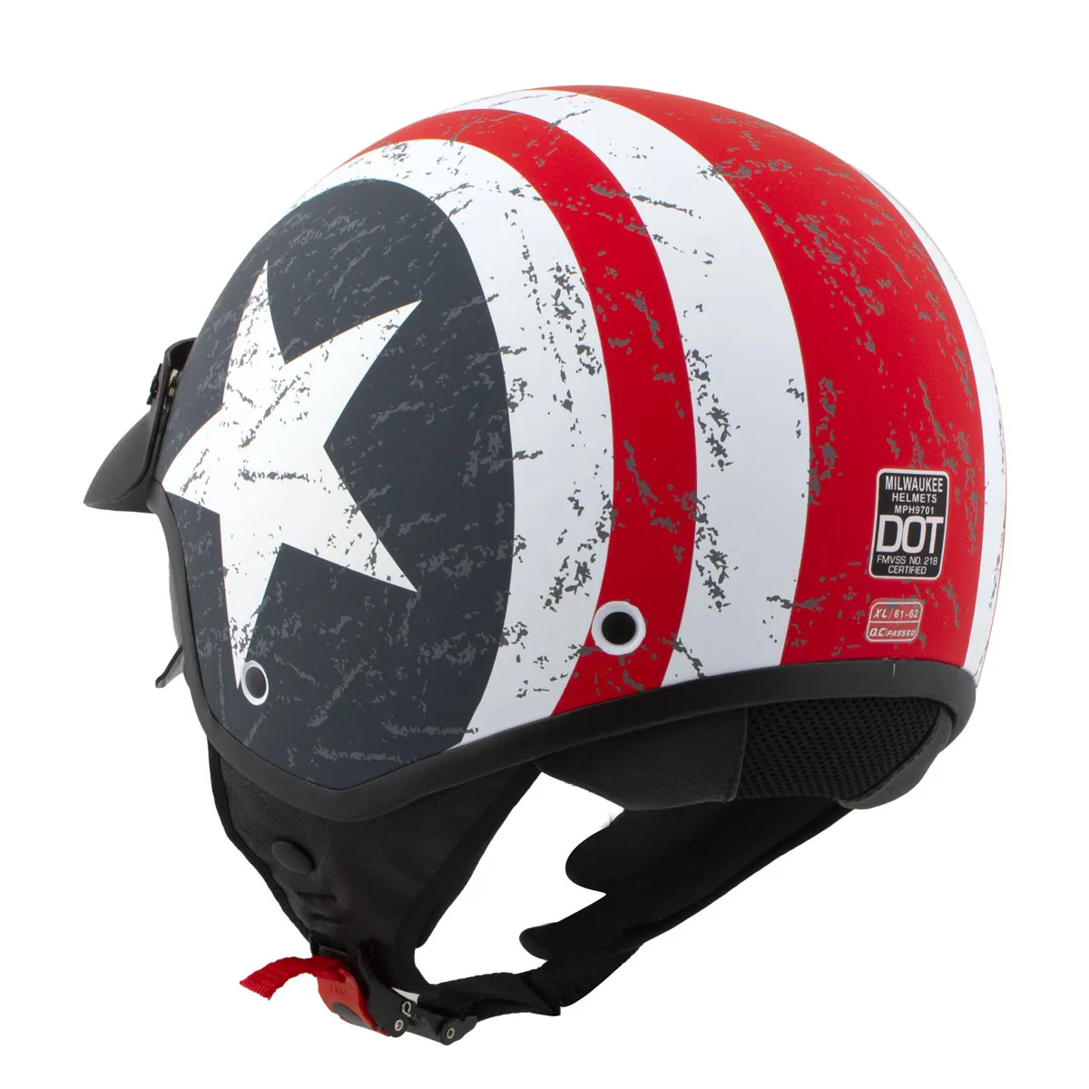 MPH9701DOT 'Maverick' 3/4 Open Face Stars and Stripes Motorcycle Helmet for Men and Women Biker