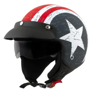 MPH9701DOT 'Maverick' 3/4 Open Face Stars and Stripes Motorcycle Helmet for Men and Women Biker