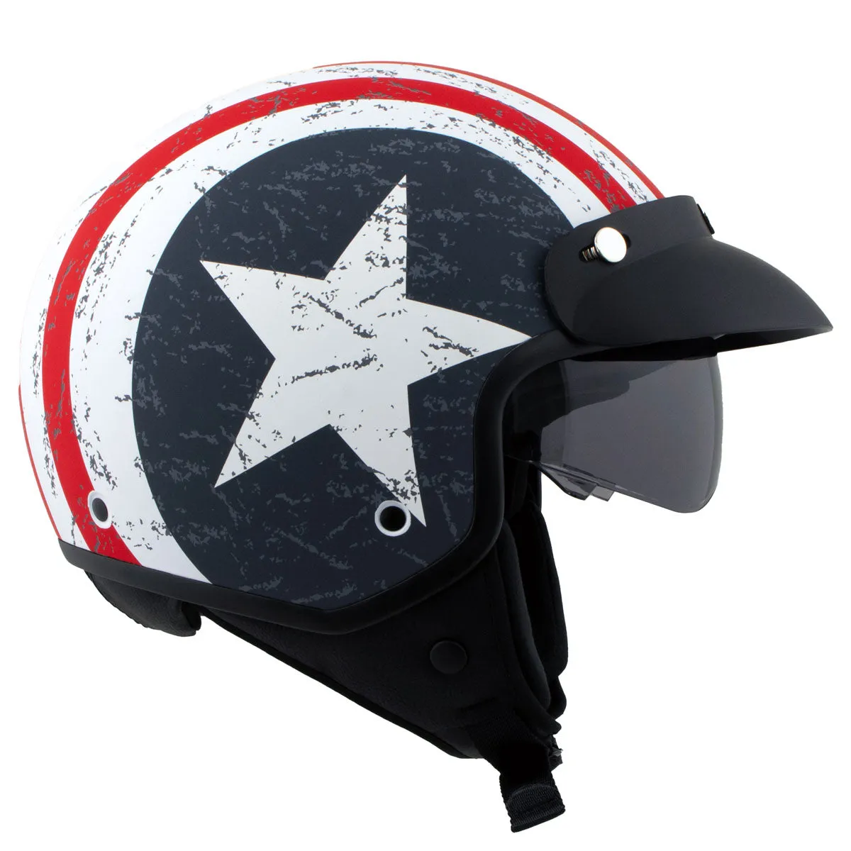 MPH9701DOT 'Maverick' 3/4 Open Face Stars and Stripes Motorcycle Helmet for Men and Women Biker