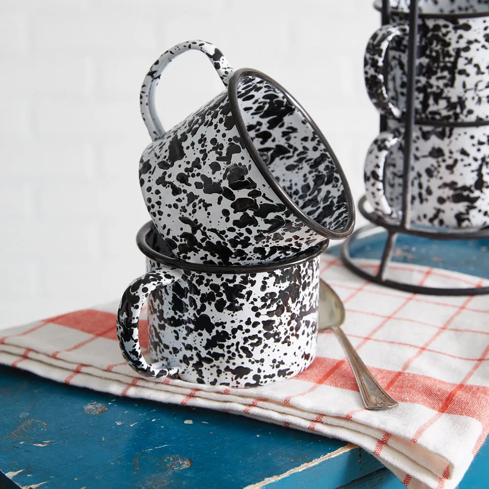 Mug Tower with Four Splattered Enamel Mugs