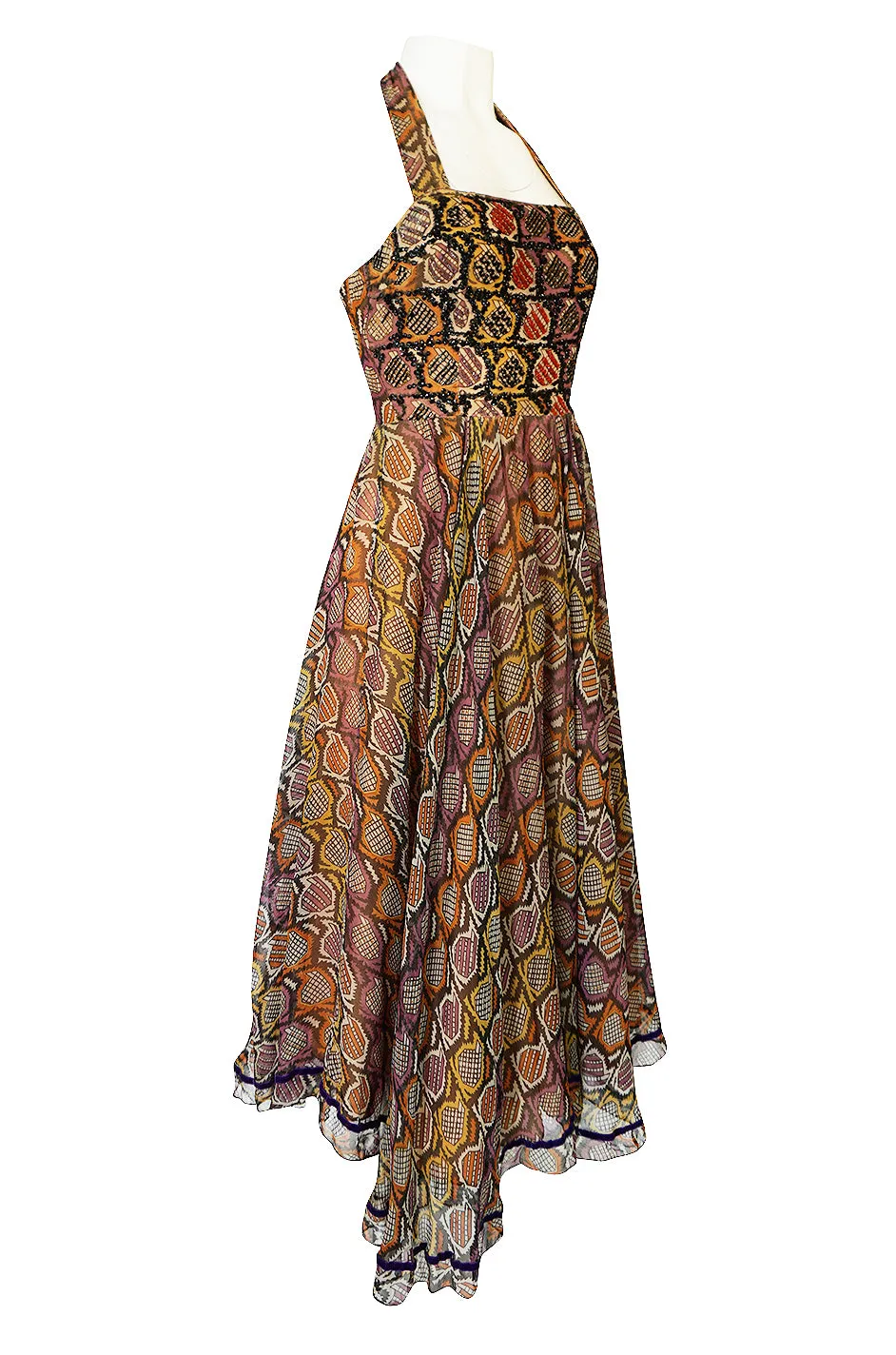 Museum Exhibited 1970 Thea Porter Couture Dress in Silk & Beads