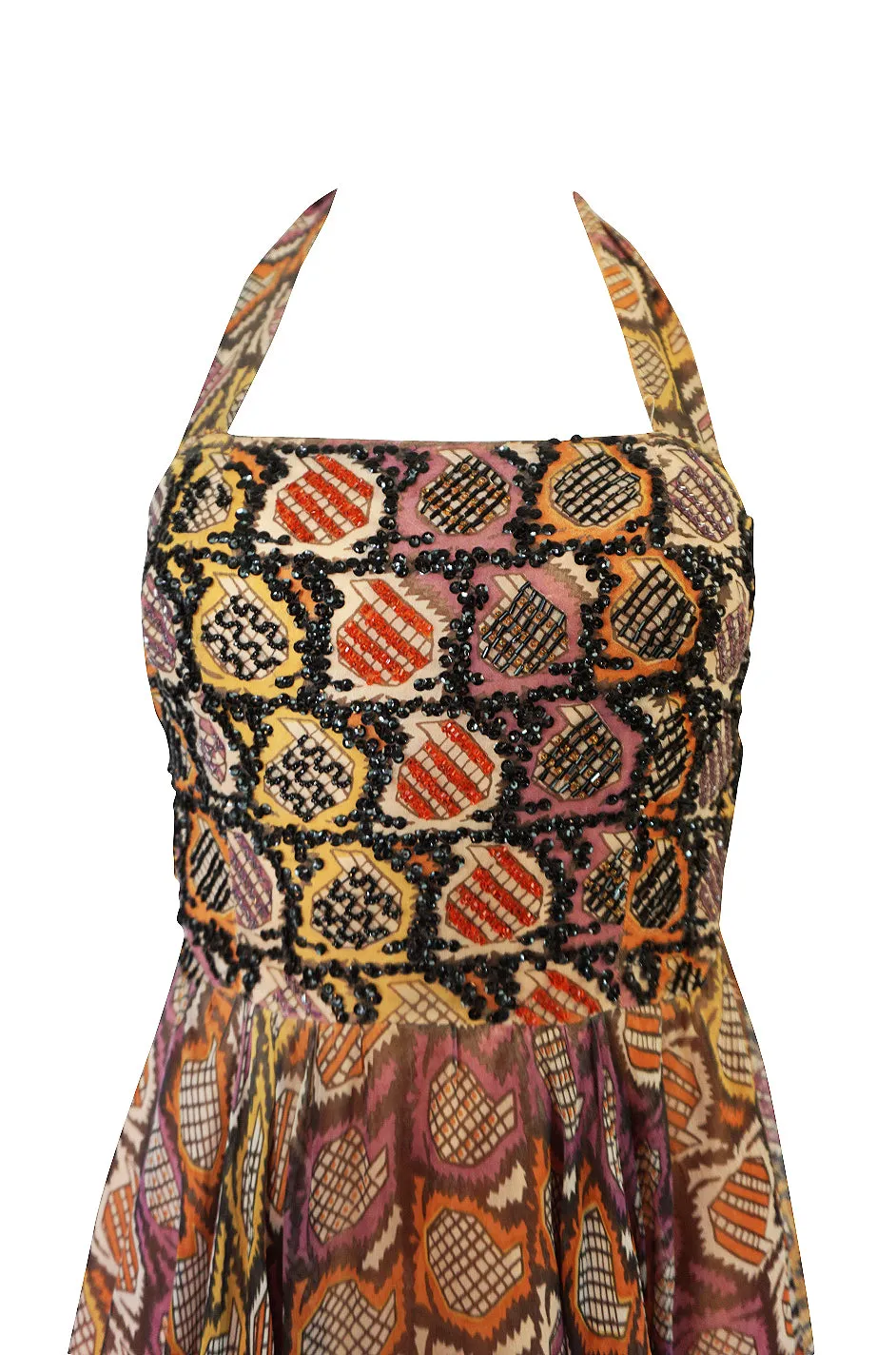 Museum Exhibited 1970 Thea Porter Couture Dress in Silk & Beads