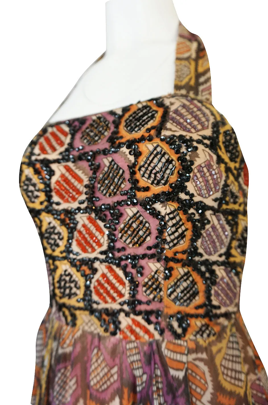 Museum Exhibited 1970 Thea Porter Couture Dress in Silk & Beads