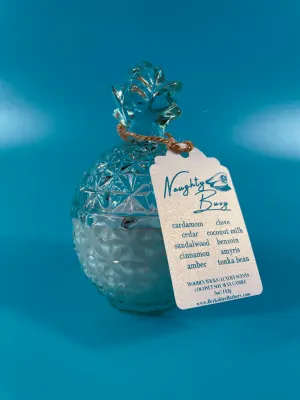 NAUGHTY BUOY - Turquoise Glass Pineapple | 5oz Two Piece Wood Wick Candle