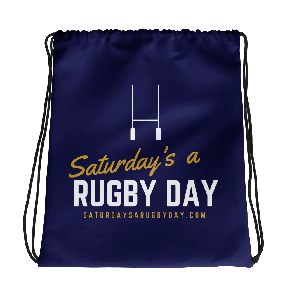 Navy Saturday's a Rugby Day Drawstring bag