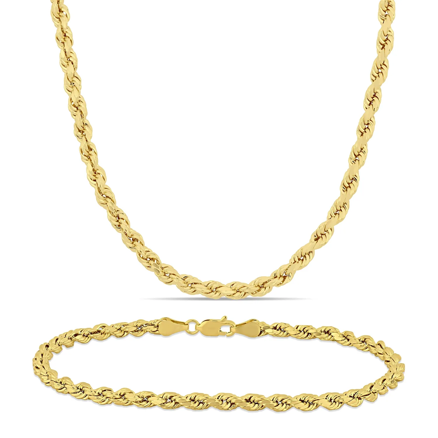 Necklace and Bracelet Set |10K Yellow Gold Rope Chain (4 MM)