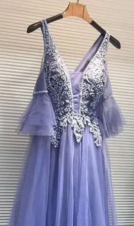 New Beautiful Evening Dress Green V-neck Sweep Train Appliques Sequins Long Prom Formal Gown