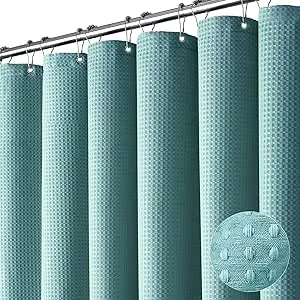 NEW Retails $60 Dynamene Teal Fabric Shower Curtain for Bathroom - Waffle Weave Heavy Duty Cloth , 256GSM Hotel Luxury Weighted Polyester Bath Curtain Set with 12 Plastic Hooks,72x72, Teal/Turquoise
