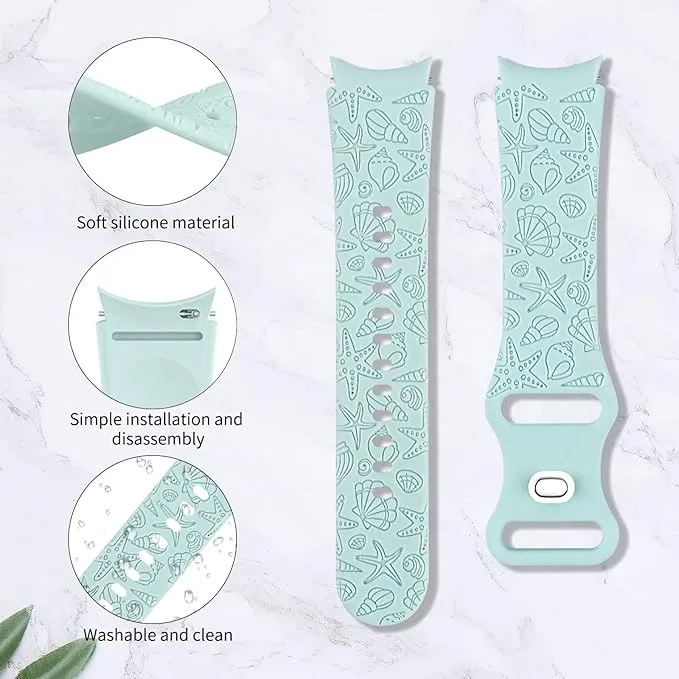 NEW Vozehui 20mm Engraved Straps Compatible With Galaxy Watch 5/4, Silicone Flower Heart Leopard Pattern Design Replacement Strap for Samsung Galaxy Watch 5/4 40mm 44mm/Galaxy Watch 4 Classic 42mm
