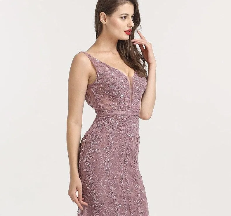 Newest Dubai Sexy Backless Fashion Evening Dresses Sleeveless Beading Sequined Formal Dress