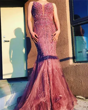 Newest Dubai Sexy Backless Fashion Evening Dresses Sleeveless Beading Sequined Formal Dress