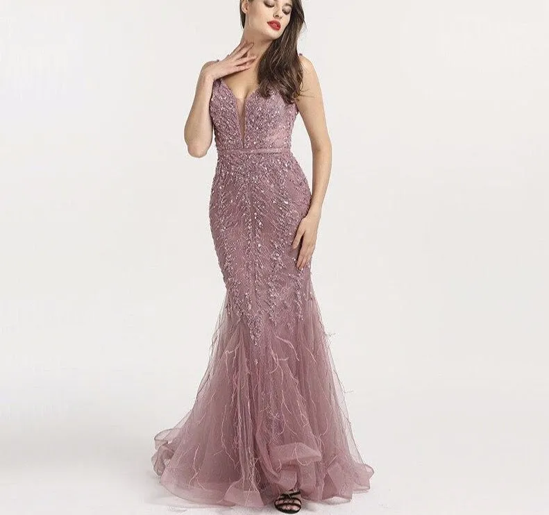 Newest Dubai Sexy Backless Fashion Evening Dresses Sleeveless Beading Sequined Formal Dress