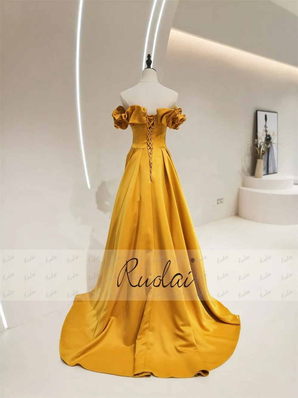 Off-Shoulder A-line Ruffles Lace-up Dress