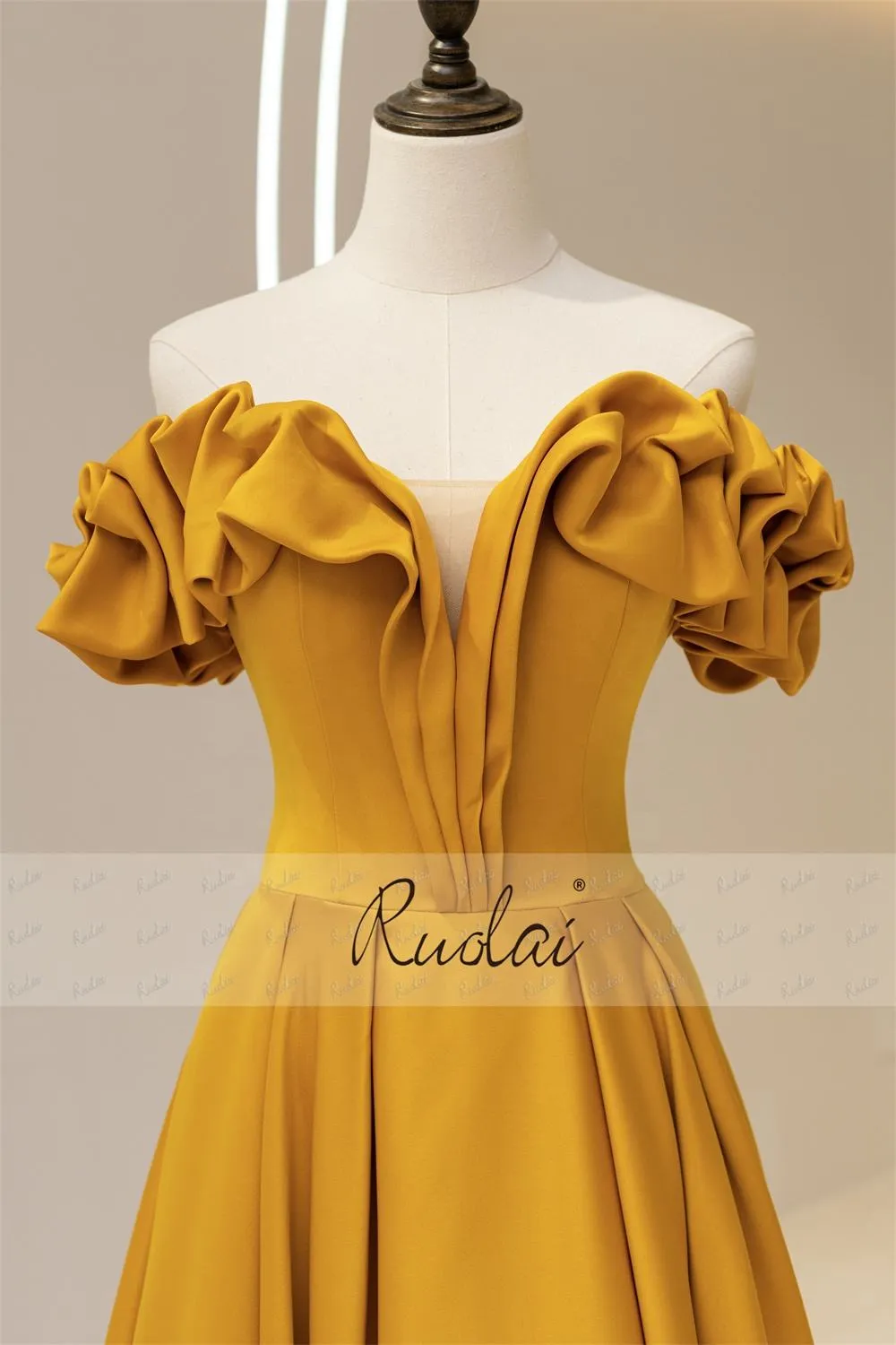 Off-Shoulder A-line Ruffles Lace-up Dress