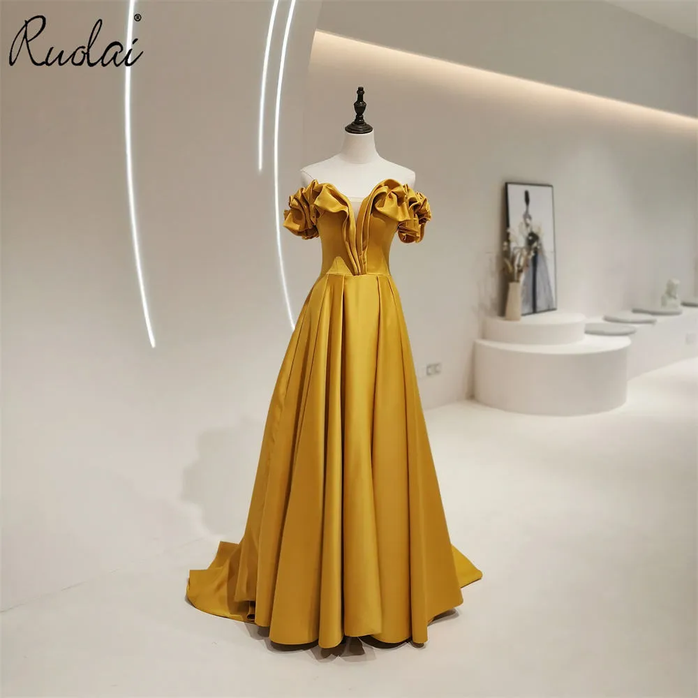 Off-Shoulder A-line Ruffles Lace-up Dress