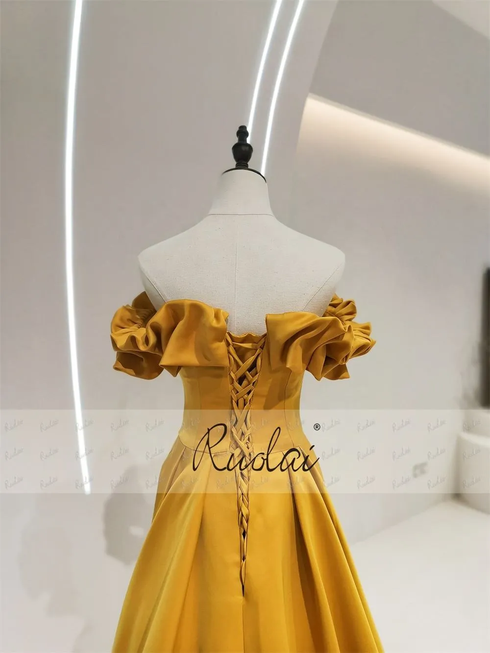 Off-Shoulder A-line Ruffles Lace-up Dress
