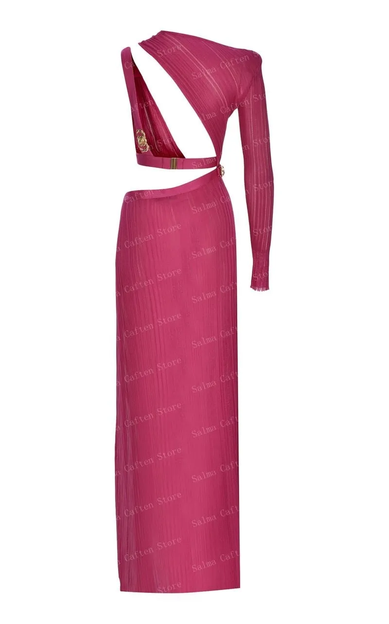 Off Shoulder Pink Satin Dress With Pocket