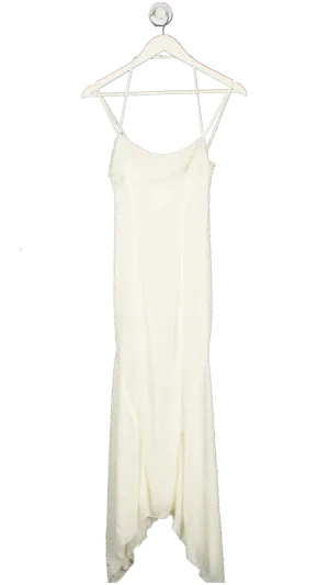 Oh Polly White Dole Embellished Hankerchief Hem Maxi Dress UK 8