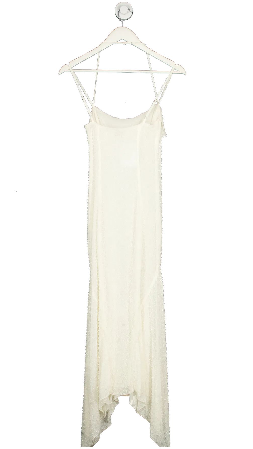 Oh Polly White Dole Embellished Hankerchief Hem Maxi Dress UK 8