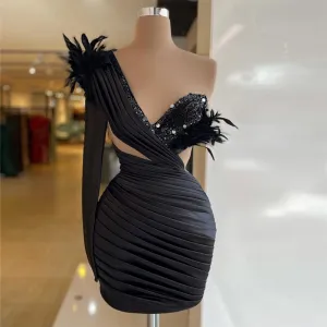 One Shoulder Long Sleeves Sequins Dress