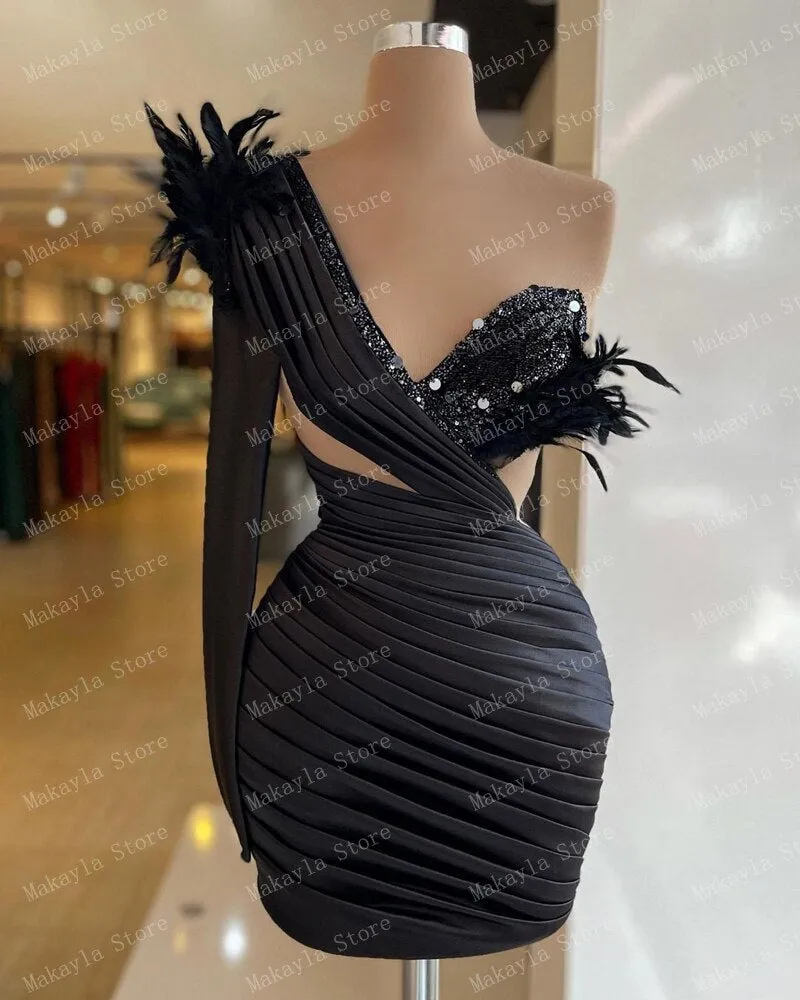 One Shoulder Long Sleeves Sequins Dress