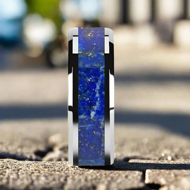 OSIAS | Tungsten Ring, Blue Lapis Inlay, Beveled